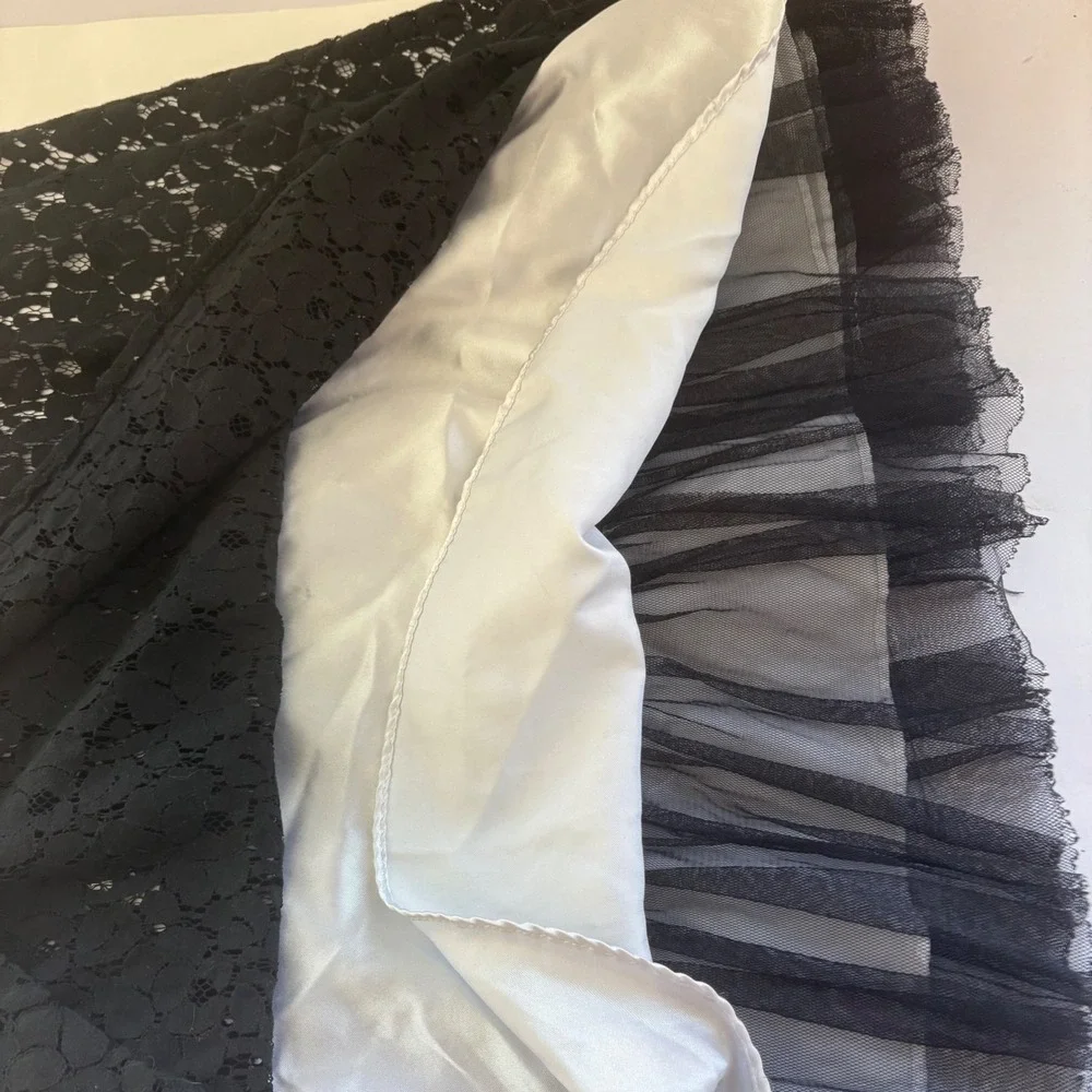 Emily West Girls Size 14.5 Black Lace Dress Pink‎ Ribbon White Layered Hem Party